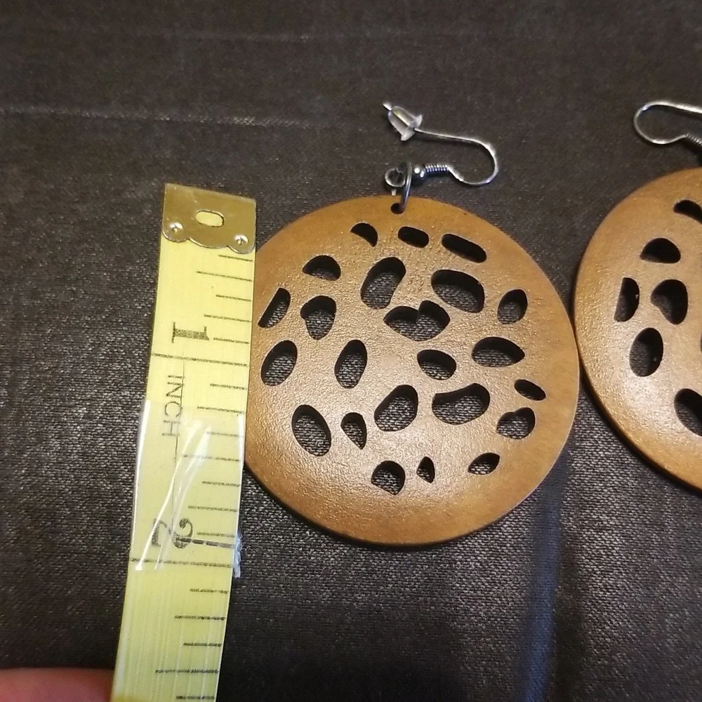 Vintage Wood Cut Out  Circle Earrings